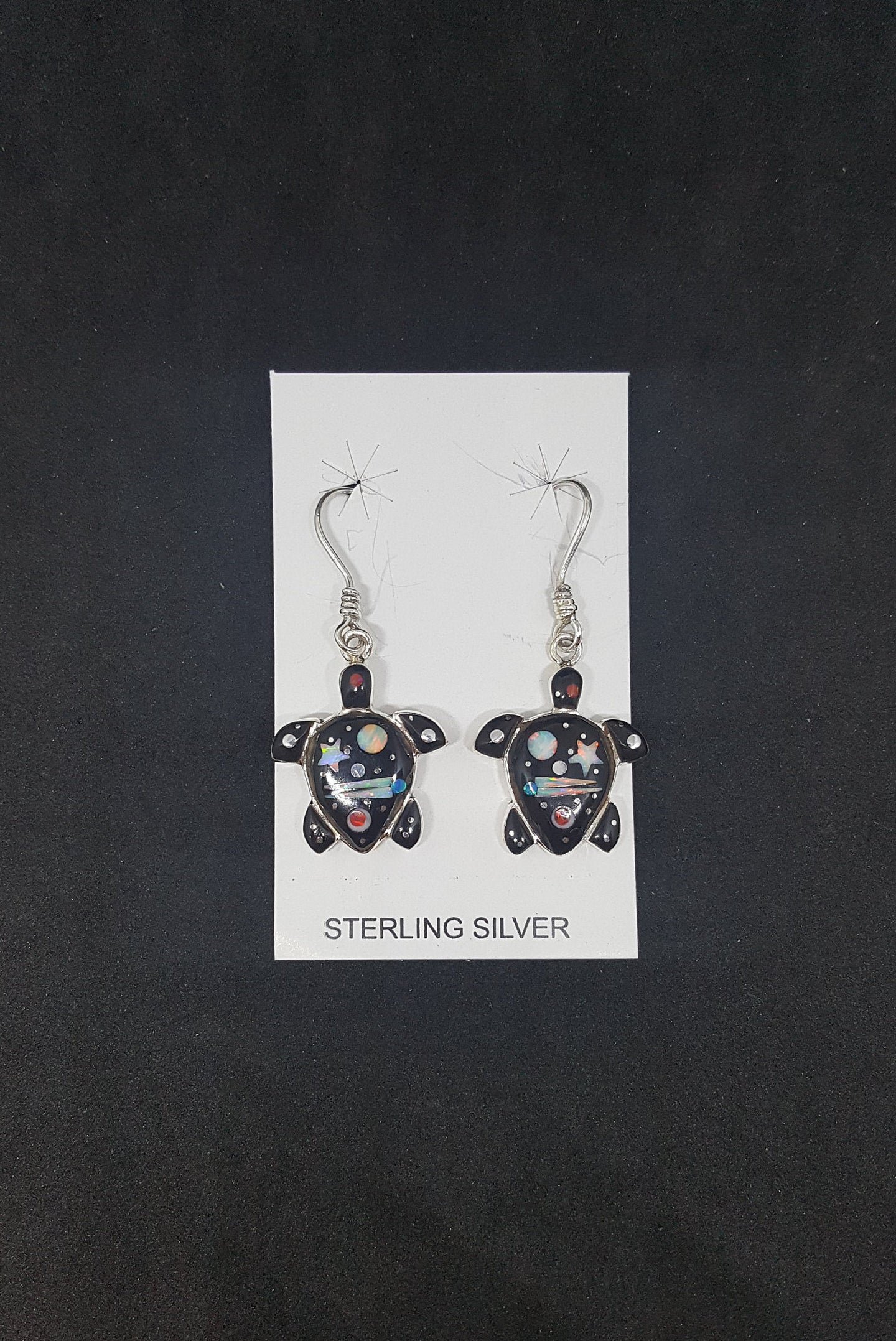 Southwest Baby Galaxy Turtle Micro-inlay multi-stone sterling silver dangle earrings