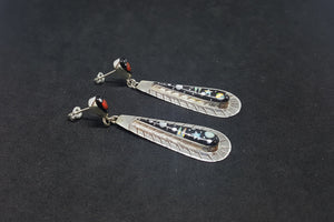 Galaxy Native Feathers Micro-inlay multi-stone teardrop shape sterling silver stud earrings