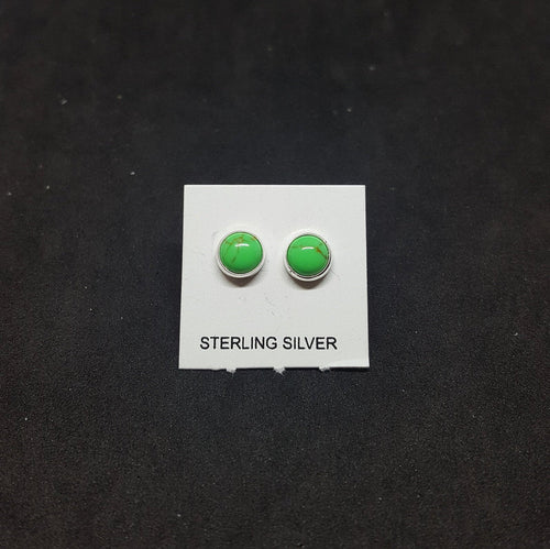 5 mm round Green Turquoise sterling silver  stud earrings
