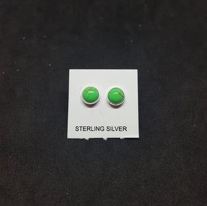 5 mm round Green Turquoise sterling silver  stud earrings