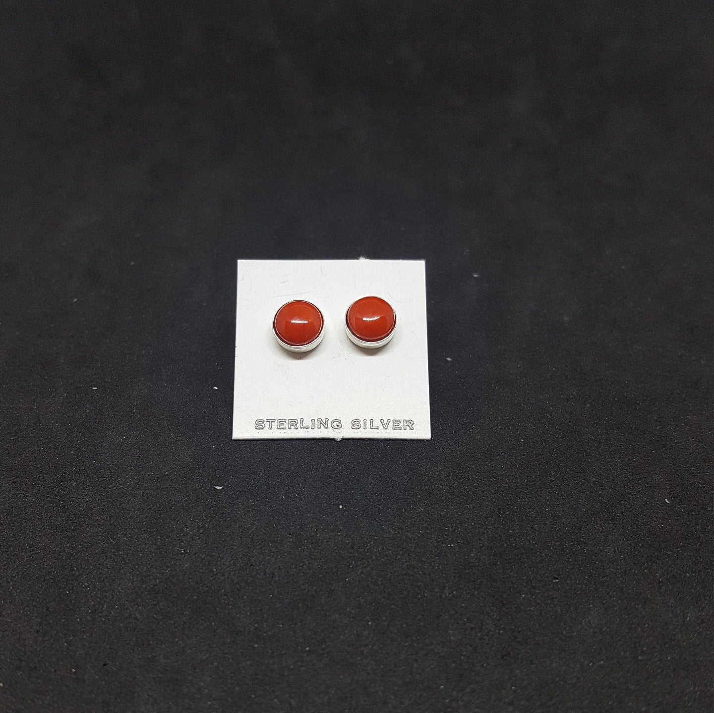 7 mm round Coral sterling silver stud earrings