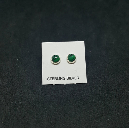 4 mm round Malachite sterling silver stud earrings