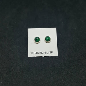 4 mm round Malachite sterling silver stud earrings