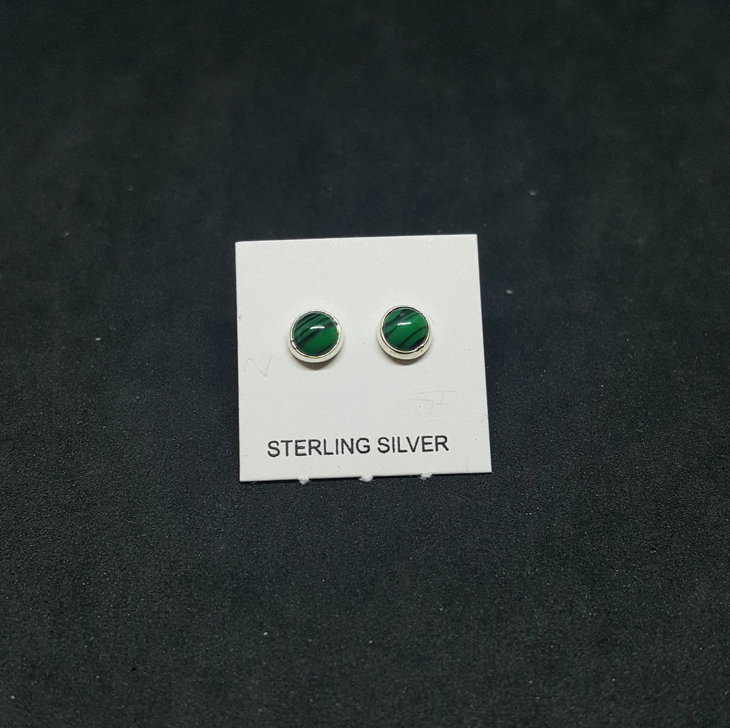 4 mm round Malachite sterling silver stud earrings