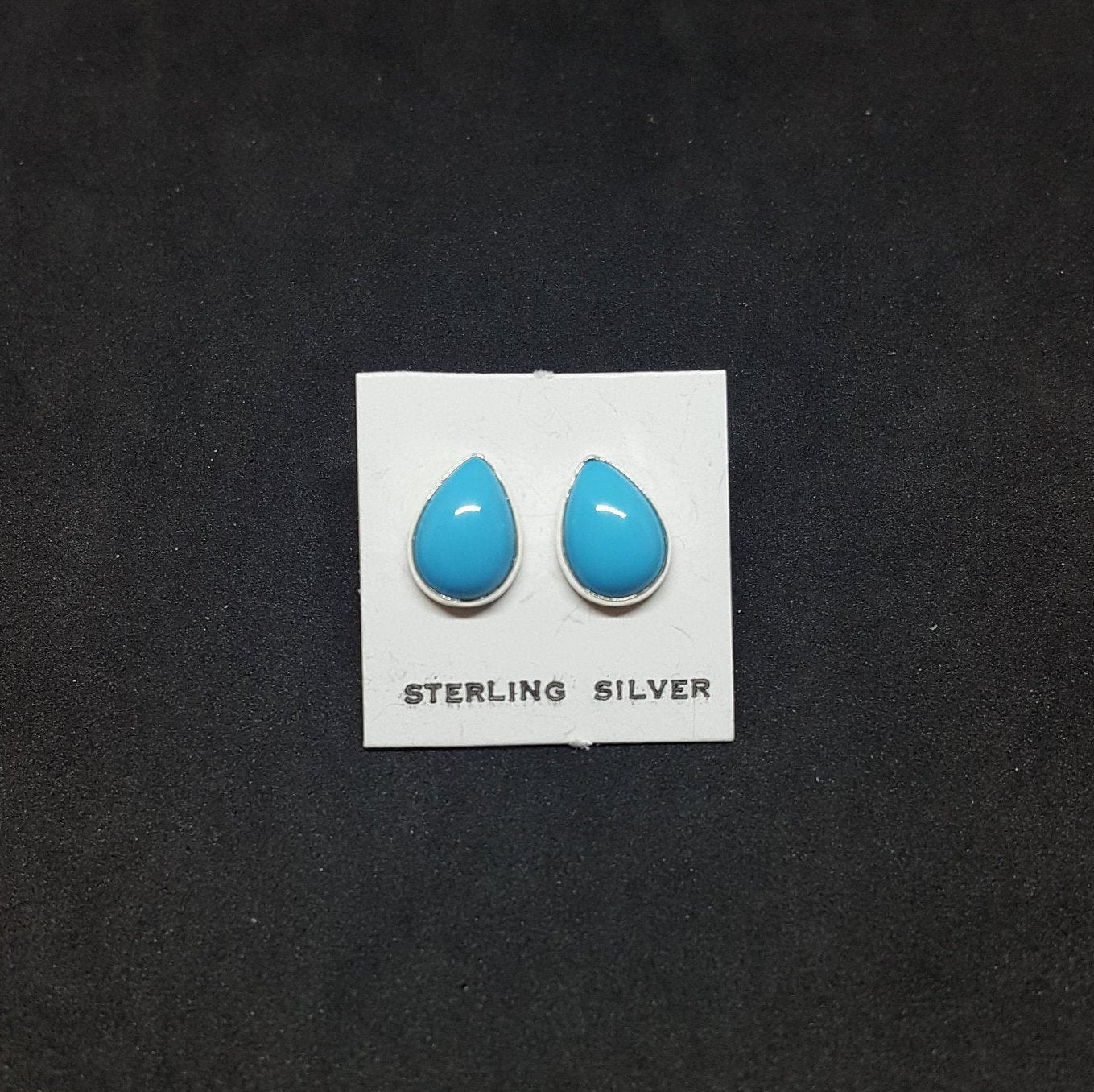 7x10mm Teardrop Sleeping Beauty Turquoise sterling silver stud earrings