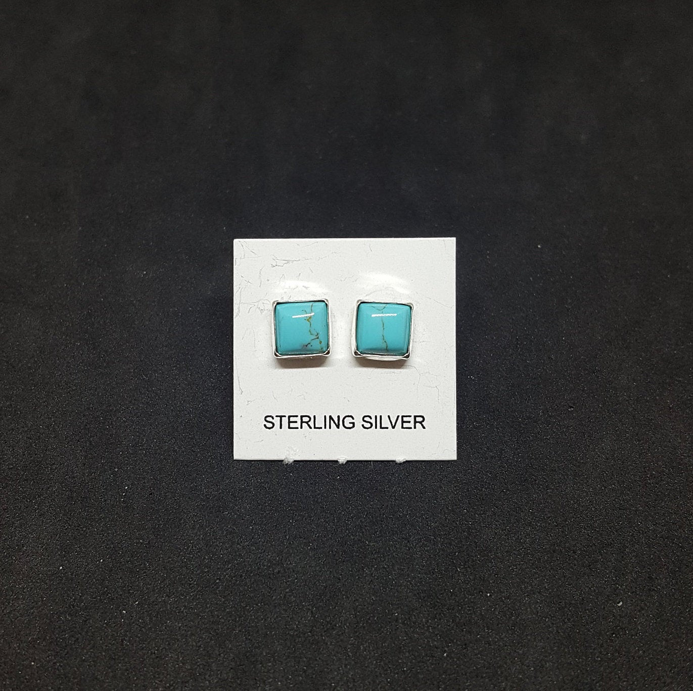 6 mm Kingman Turquoise square shape sterling silver stud earrings
