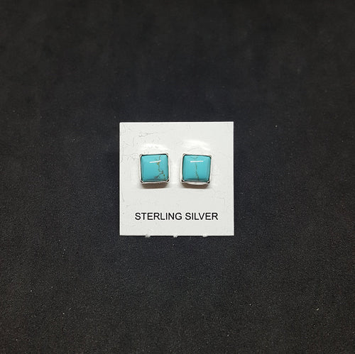 5 mm Kingman Turquoise square shape sterling silver stud earrings