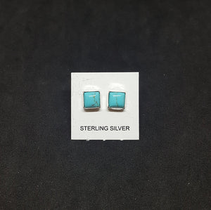 5 mm Kingman Turquoise square shape sterling silver stud earrings