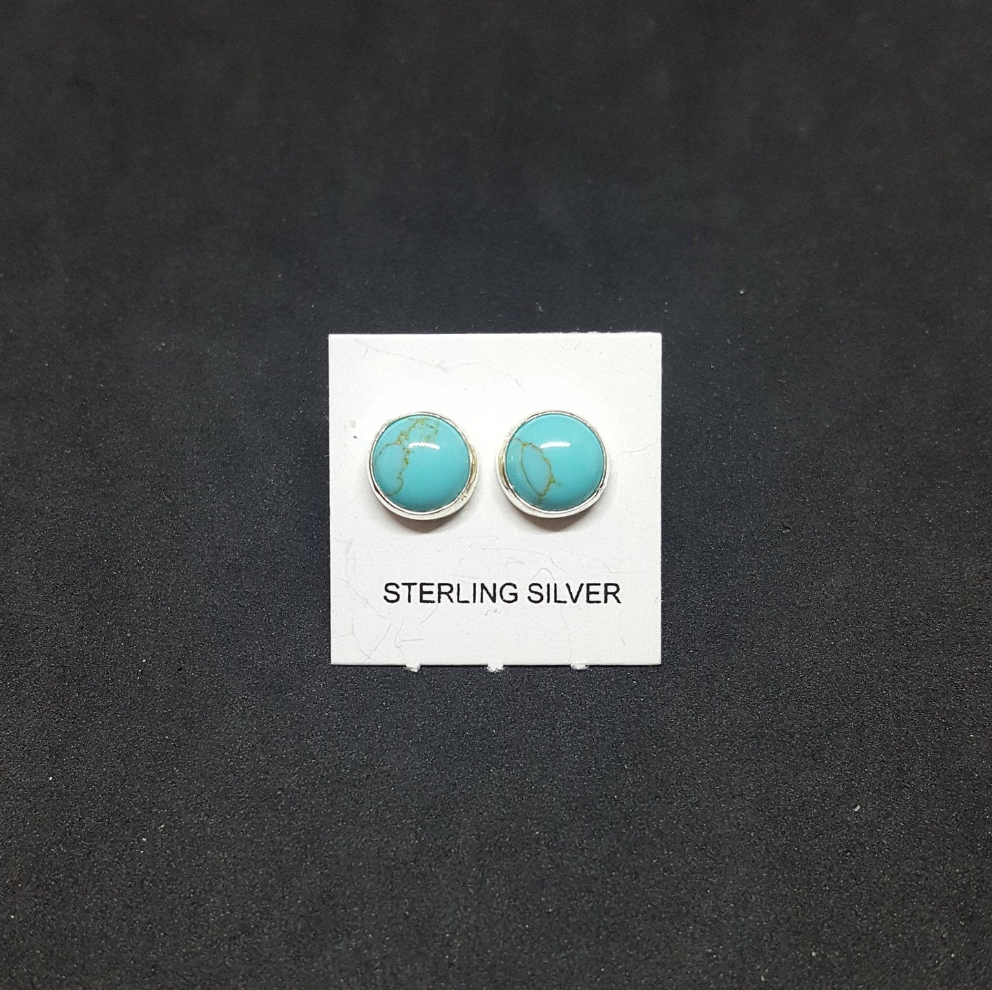 6 mm round Kingman Turquoise sterling silver stud earrings