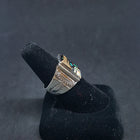 Size 10 3/4 - Native city and Mountain and night sky  Rectangle Micro-inlay multi-stone sterling silver ring
