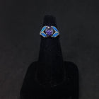 Size 6 - Blue Fire Opal leaf shape oval Amethyst sterling silver ring