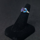 Size 6 - Blue Fire Opal leaf shape oval Amethyst sterling silver ring