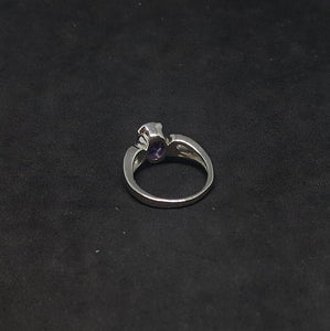 Size 6 1/4 - simple rope Blue Fire Opal oval Amethyst sterling silver ring