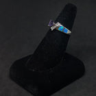 Size 8 1/4 - arrow Blue Fire Opal micro CZ trillion-cut Amethyst sterling silver ring