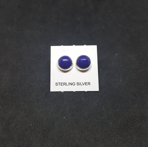 7 mm round Lapis sterling silver stud earrings