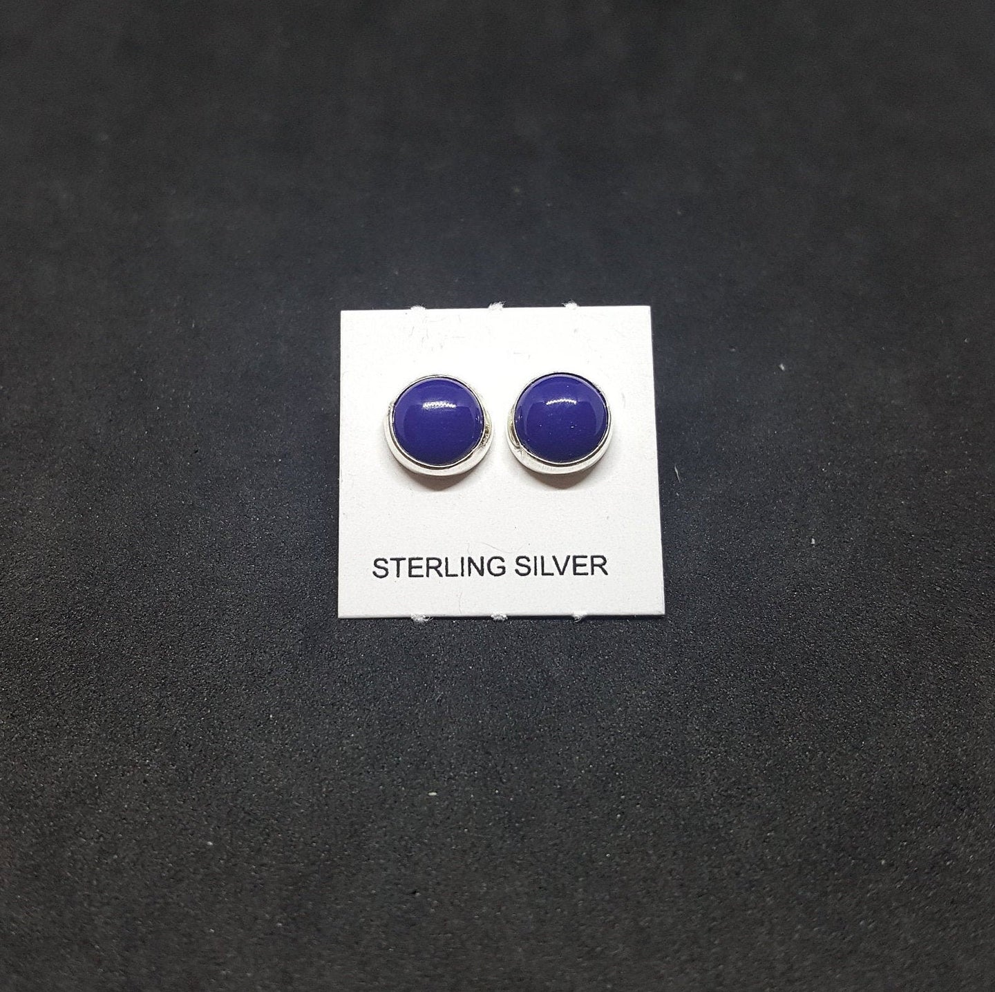 7 mm round Lapis sterling silver stud earrings