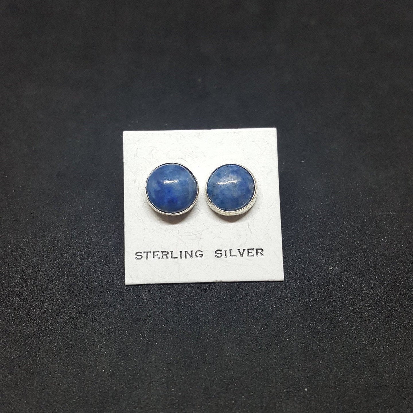 7 mm round Denim Lapis sterling silver stud earrings