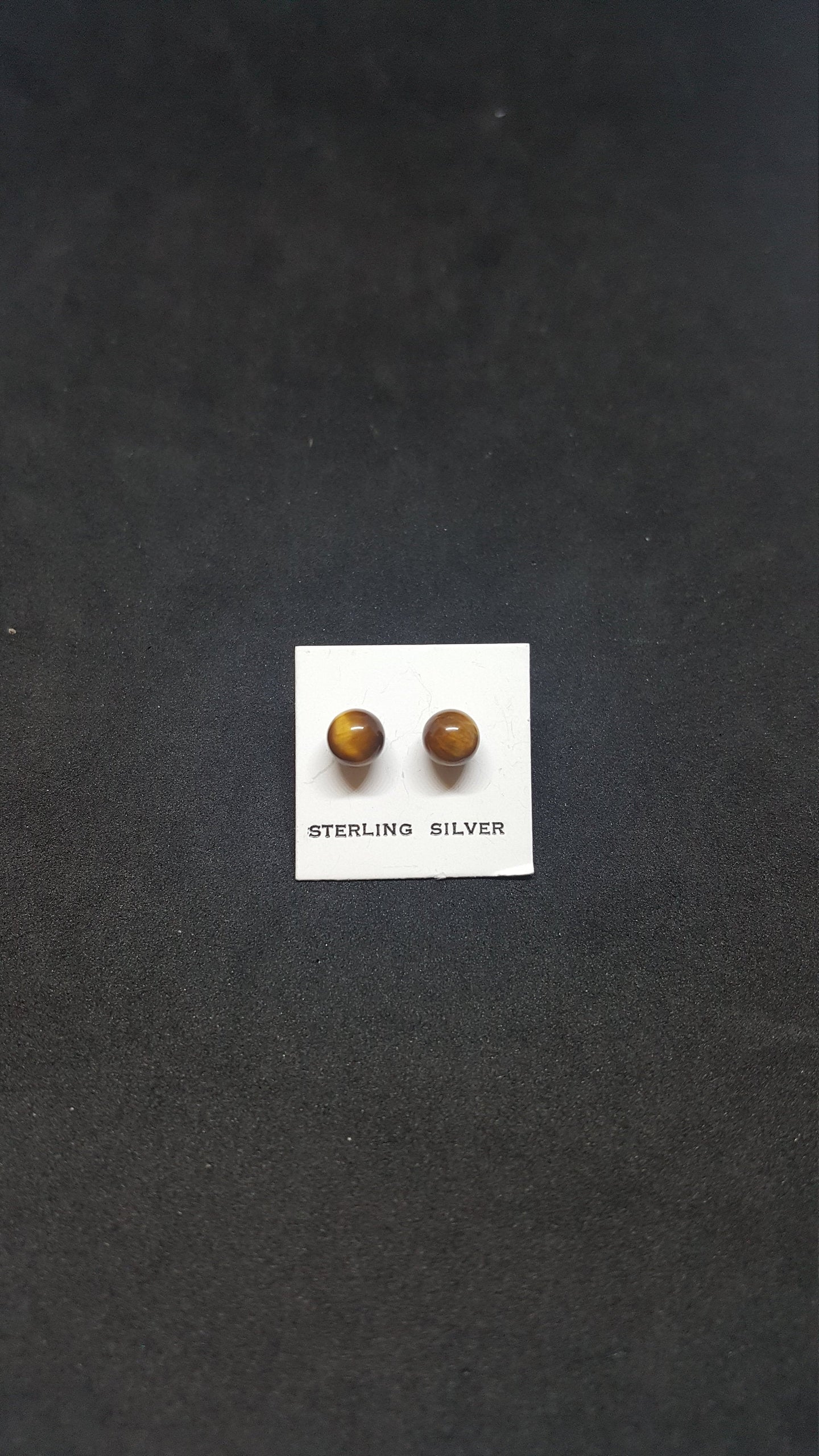 6 mm Sphere Tiger Eyes stud sterling silver  earrings