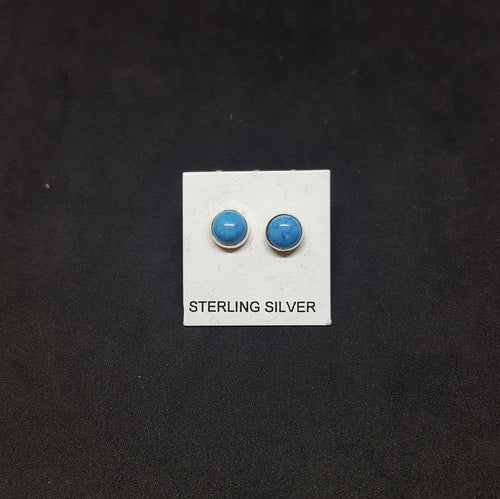 5 mm round Natural Turquoise sterling silver stud earrings