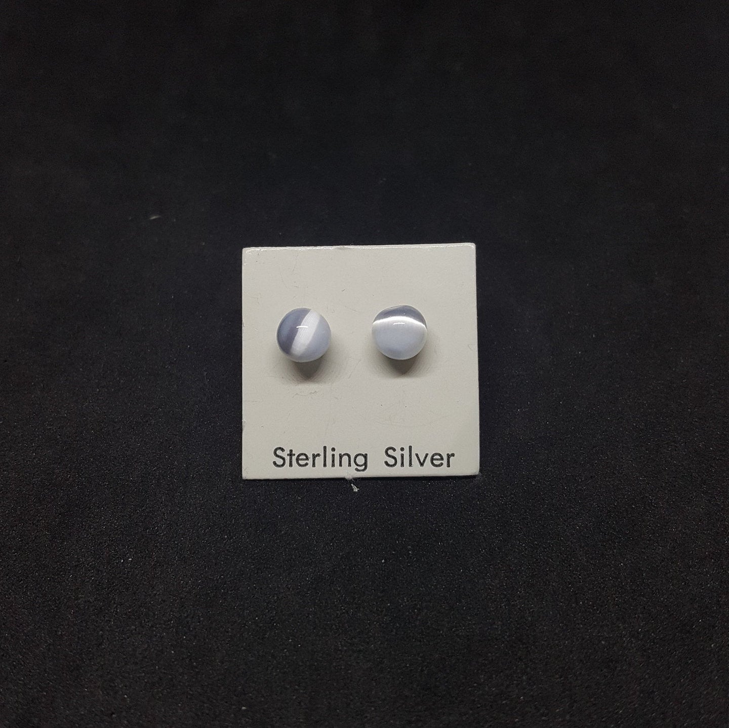 6 mm Sphere white Cat Eyes stud sterling silver  earrings