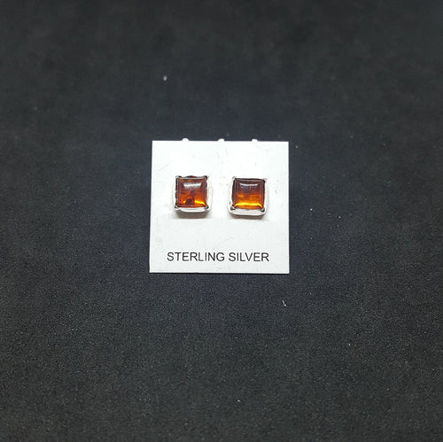 Amber square sterling silver stud earrings