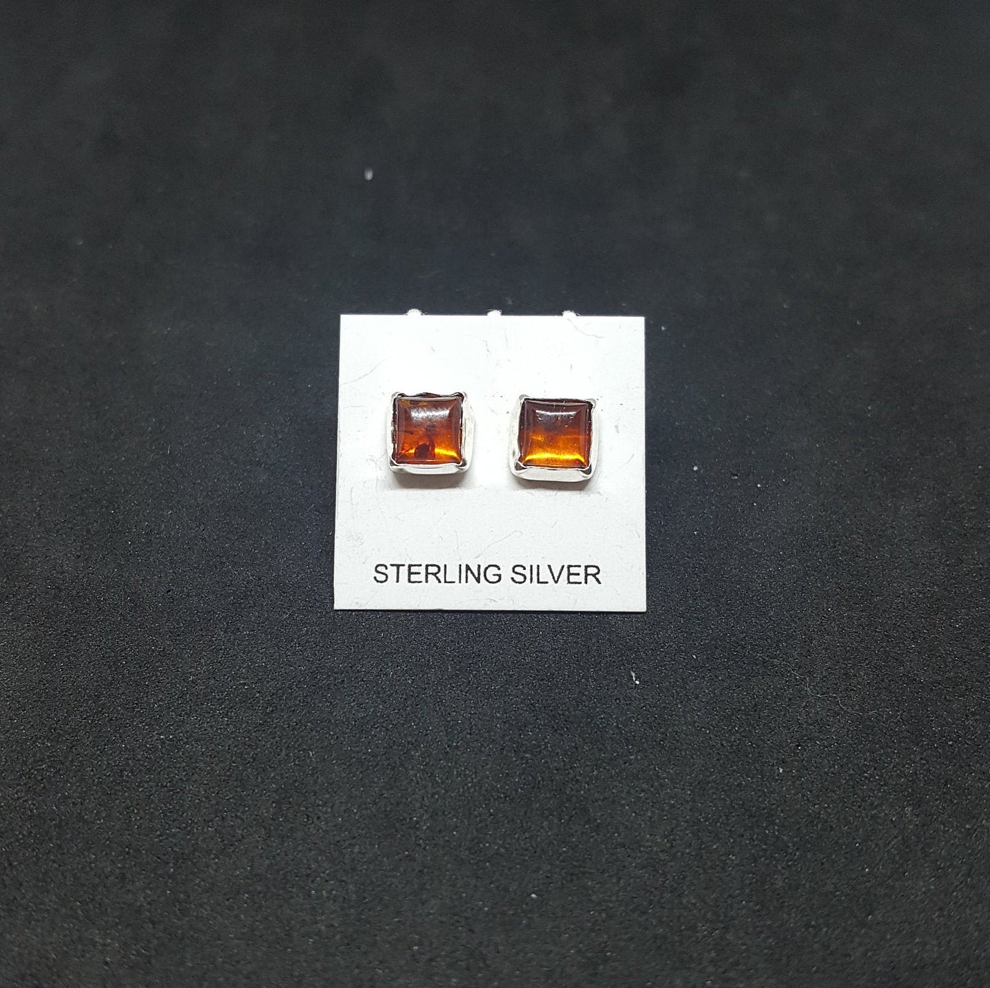 Amber square sterling silver stud earrings