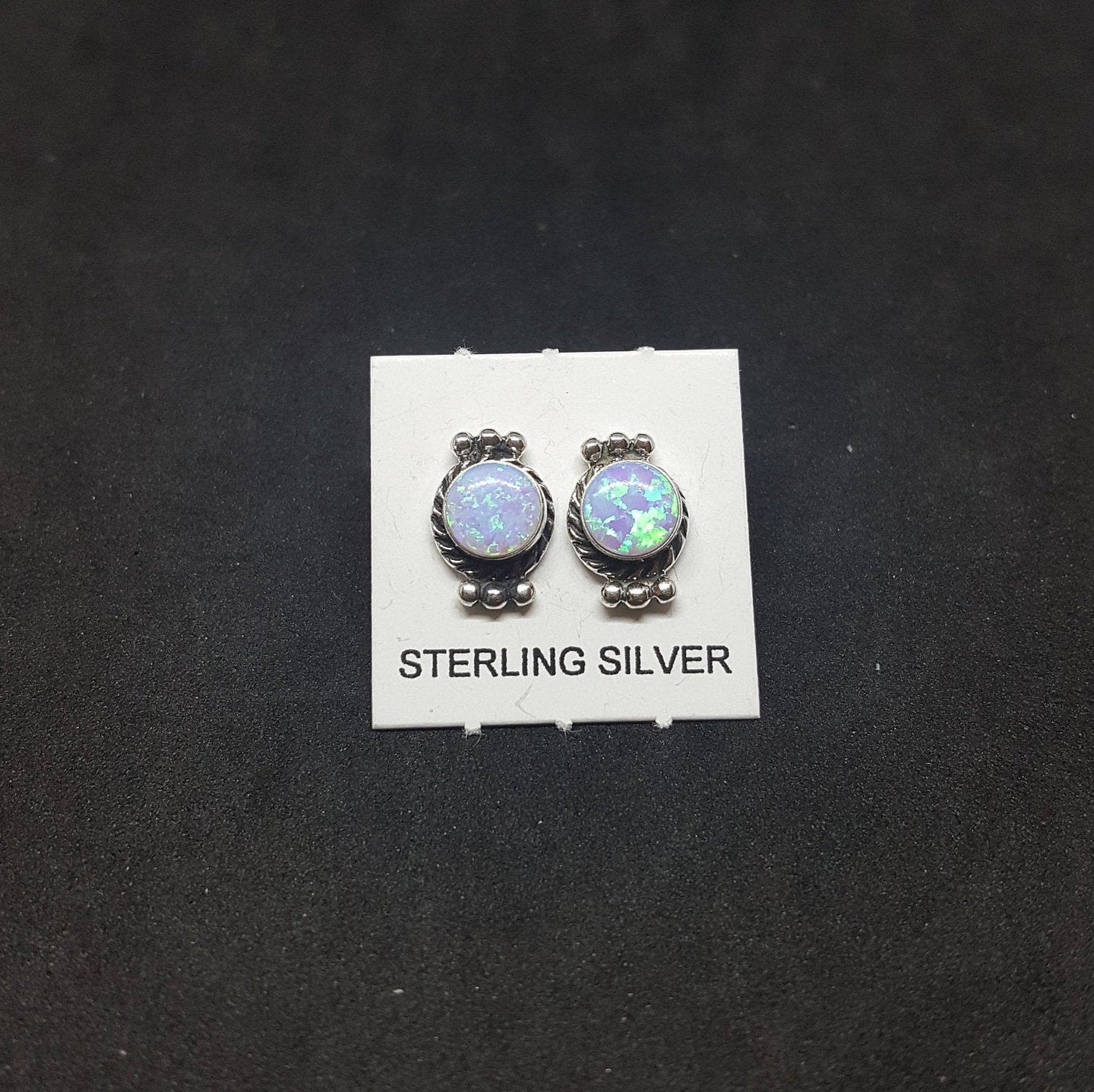 6 mm Dots with Twisted Pattern Fire Opal round Sterling Silver stud earrings