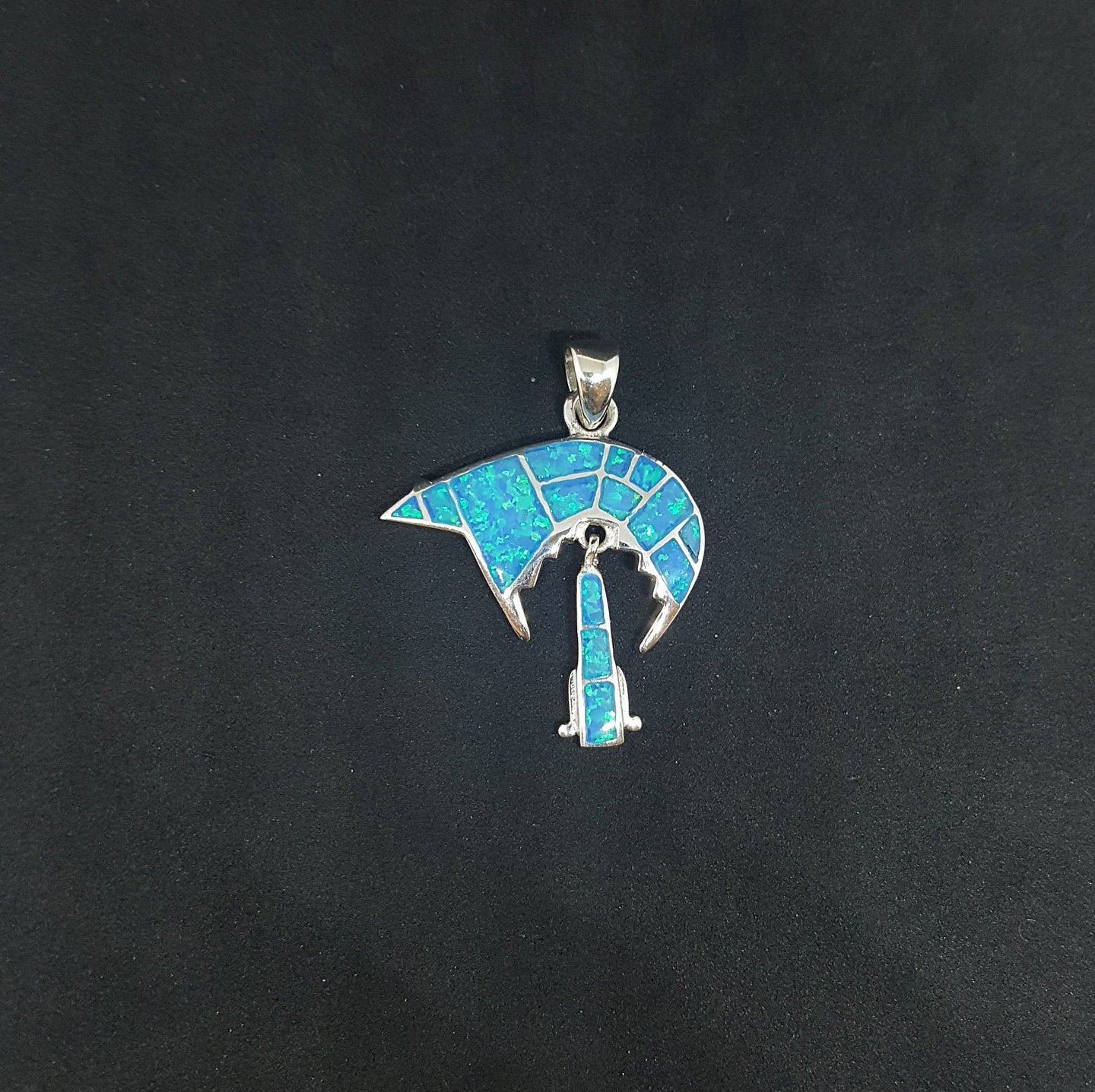 Bear Blue Fire Opal Sterling silver pendant necklace