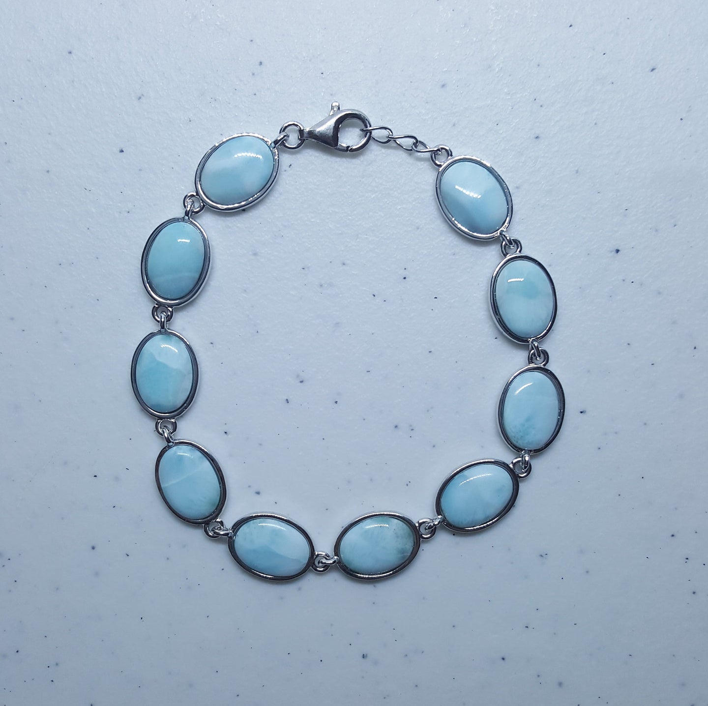 Simple Oval Blue Larimar sterling silver chain bracelet