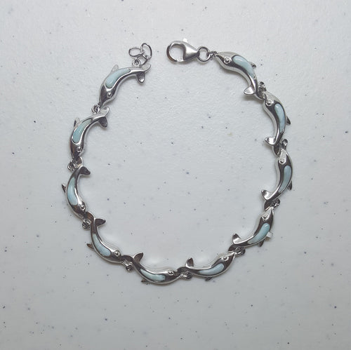 Baby Dolphins Blue Larimar sterling silver thin chain bracelet