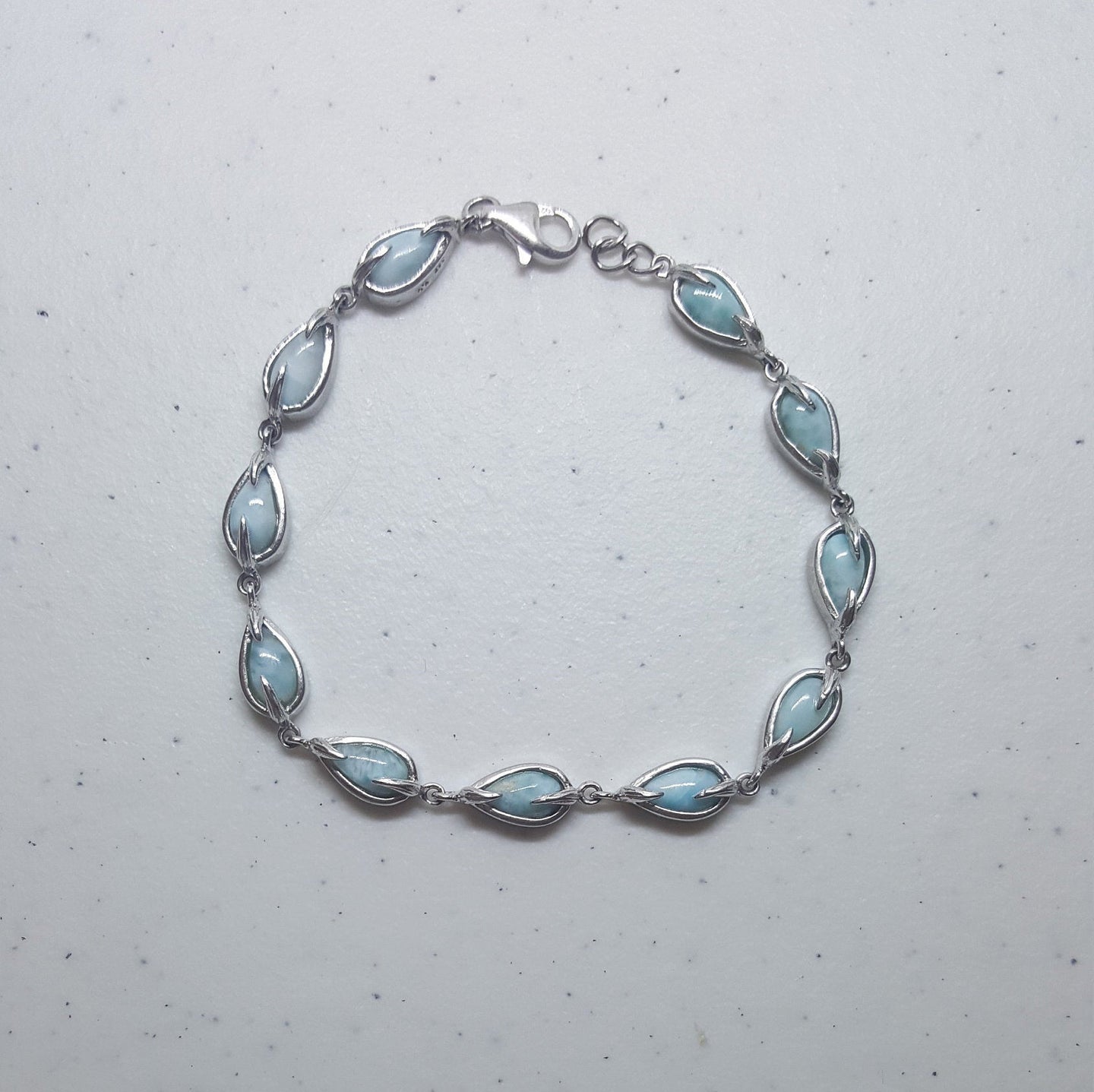 Simple Teardrop Natural Larimar sterling silver chain bracelet
