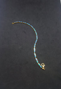 Small rectangle Blue Fire Opal gold plated sterling silver chain bracelet