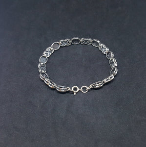 Peacock oval and chain shape sterling silver chain bracelet