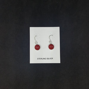 7 mm round Coral sterling silver dangle earrings