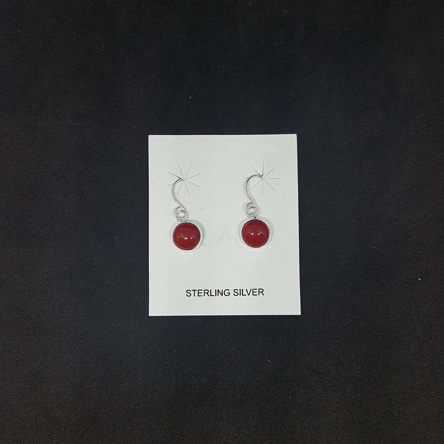 7 mm round Coral sterling silver dangle earrings