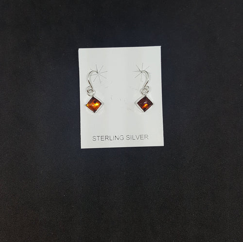 5 mm Square Amber sterling silver dangles earrings