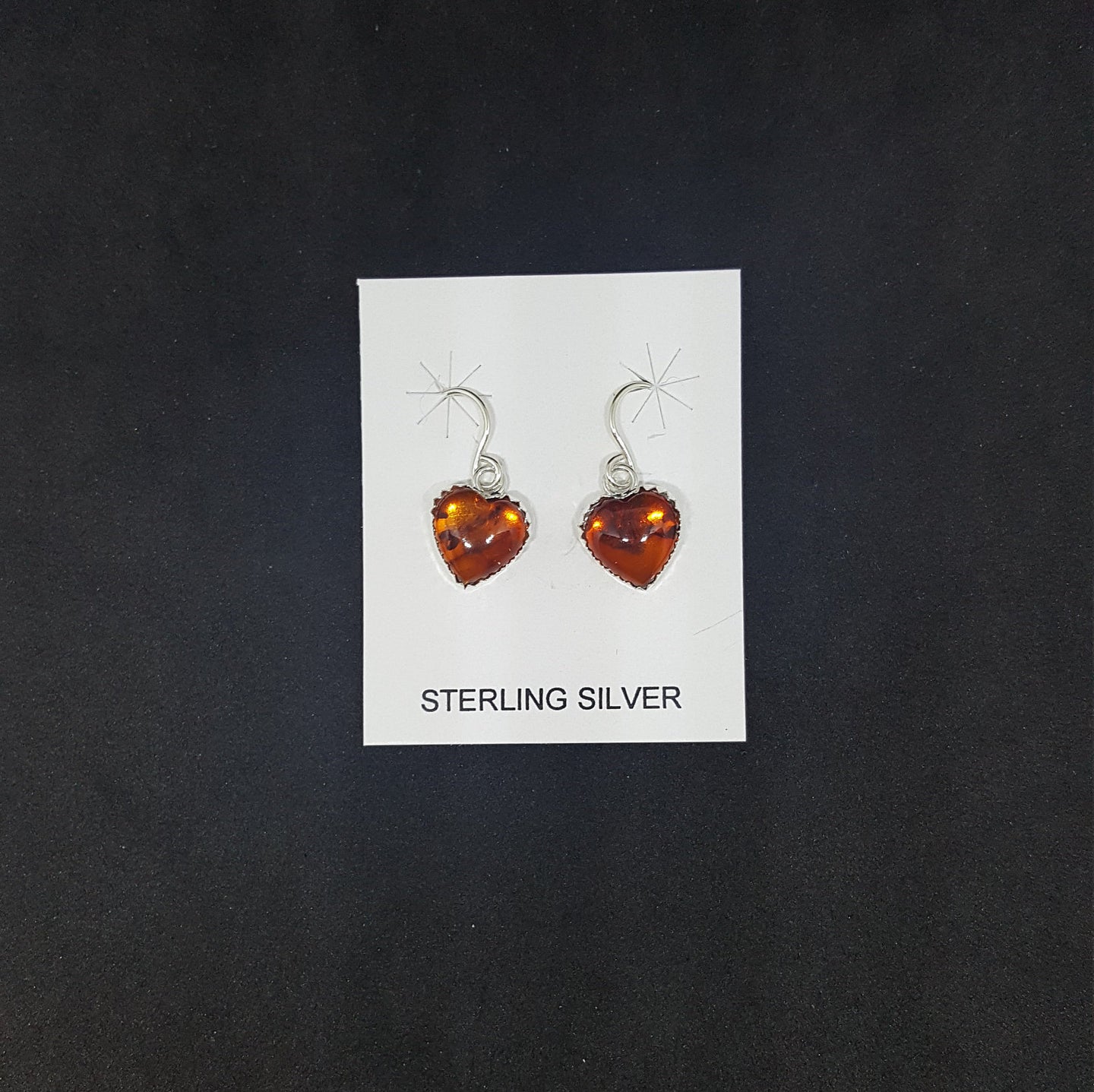 Amber Heart sterling silver dangle earrings