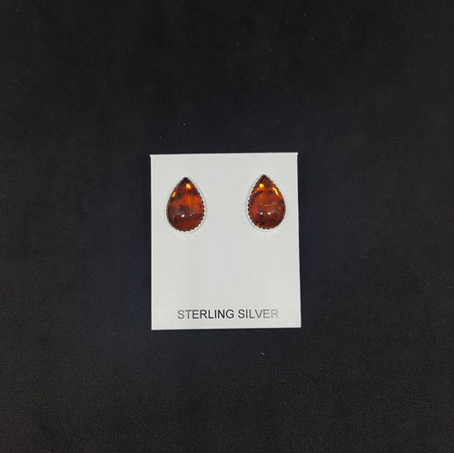 Amber Teardrop sterling silver stud earrings