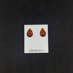 Amber Teardrop sterling silver stud earrings