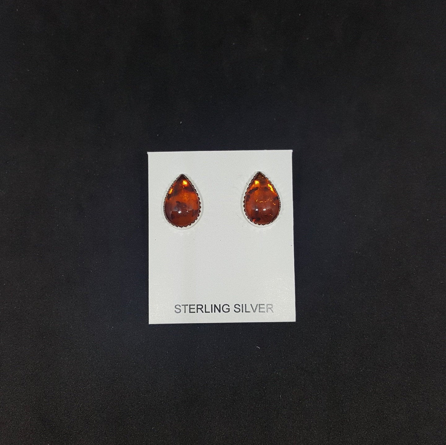 Amber Teardrop sterling silver stud earrings