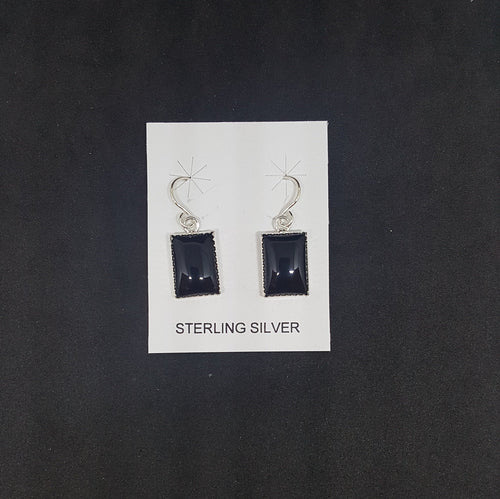 Black Onyx Rectangle sterling silver dangle earrings