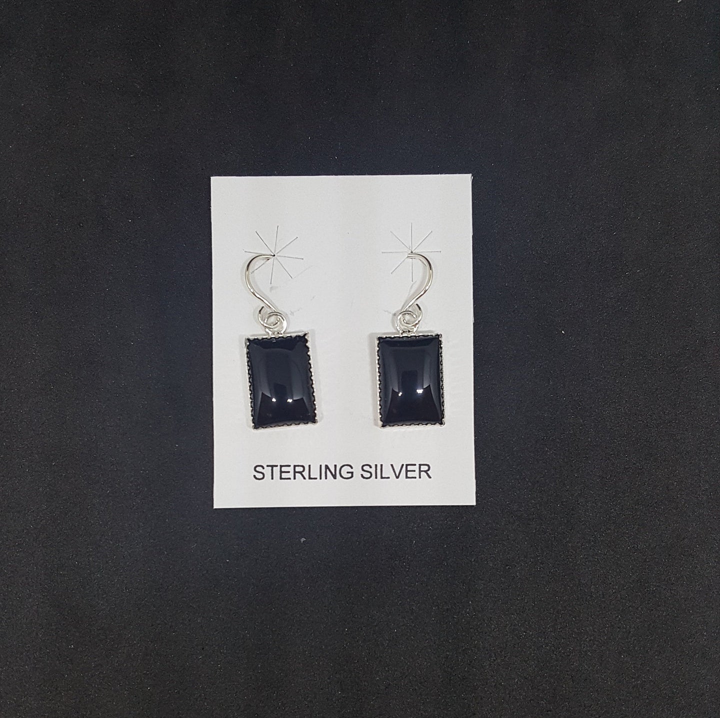 Black Onyx Rectangle sterling silver dangle earrings