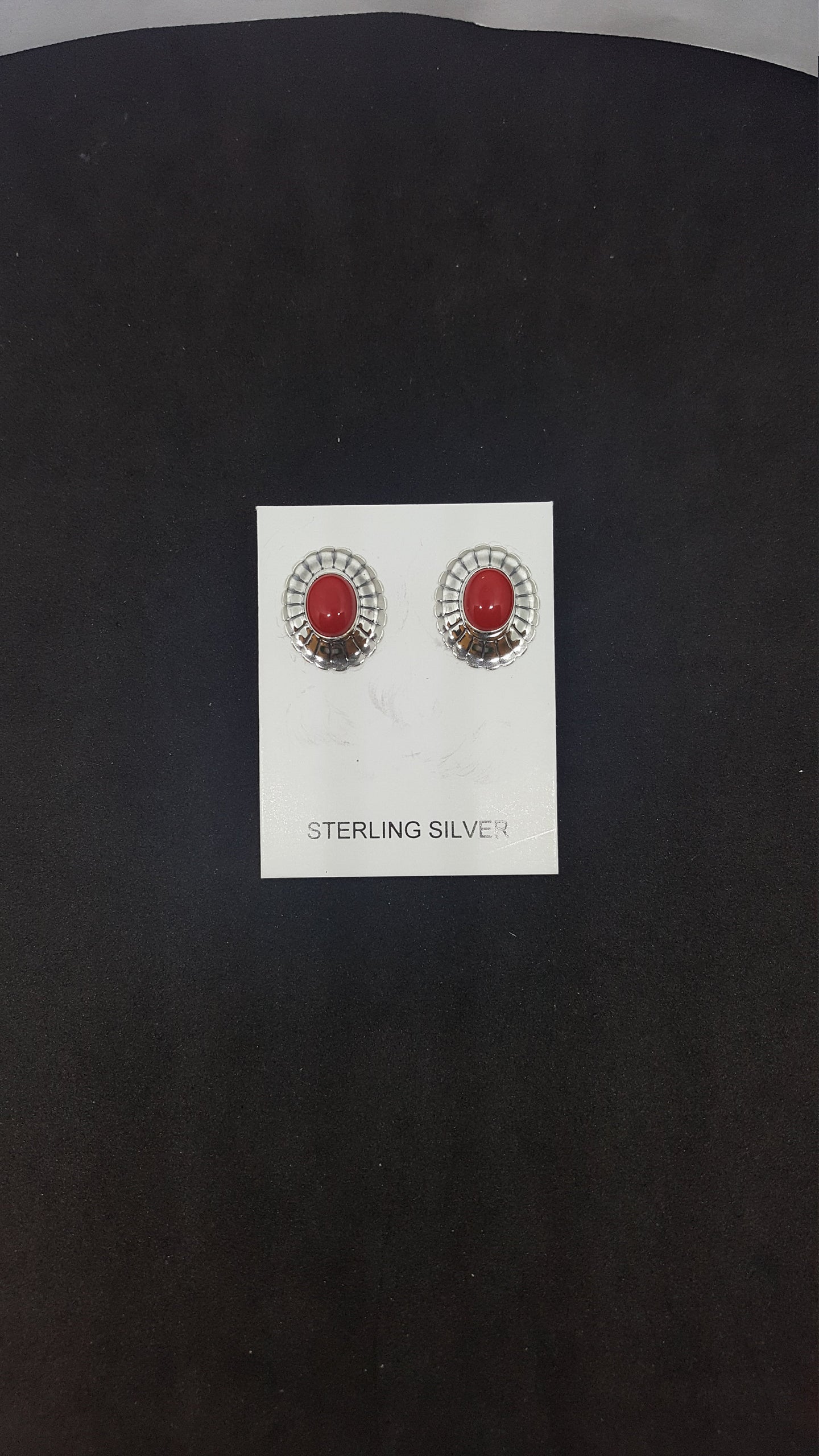 Coral Oval with Flower shape sterling silver Stub earrings