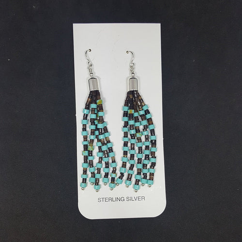 5 strands Kingman Turquoise and heishi shell  sterling silver dangle earrings