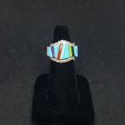 Size 8 1/2 - Vintage Inlay Random Shape Stones Turquoise Coral Lapis Black Onyx sterling silver ring Signed BT