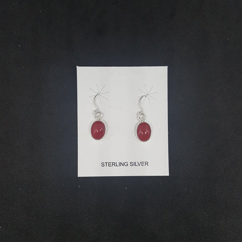 6x8mm oval Coral sterling silver dangle earrings