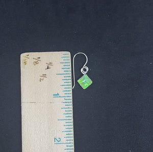 Simple 6 mm Green Fire Opal diamond shape sterling silver dangle earrings