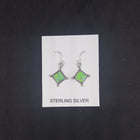 6 mm Green Fire Opal diamond shape with points sterling silver dangle earrings
