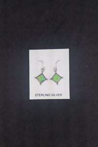 6 mm Green Fire Opal diamond shape with points sterling silver dangle earrings