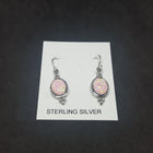 Dots 10 mm x 8 mm Oval Pink Fire Opal sterling silver dangle earrings